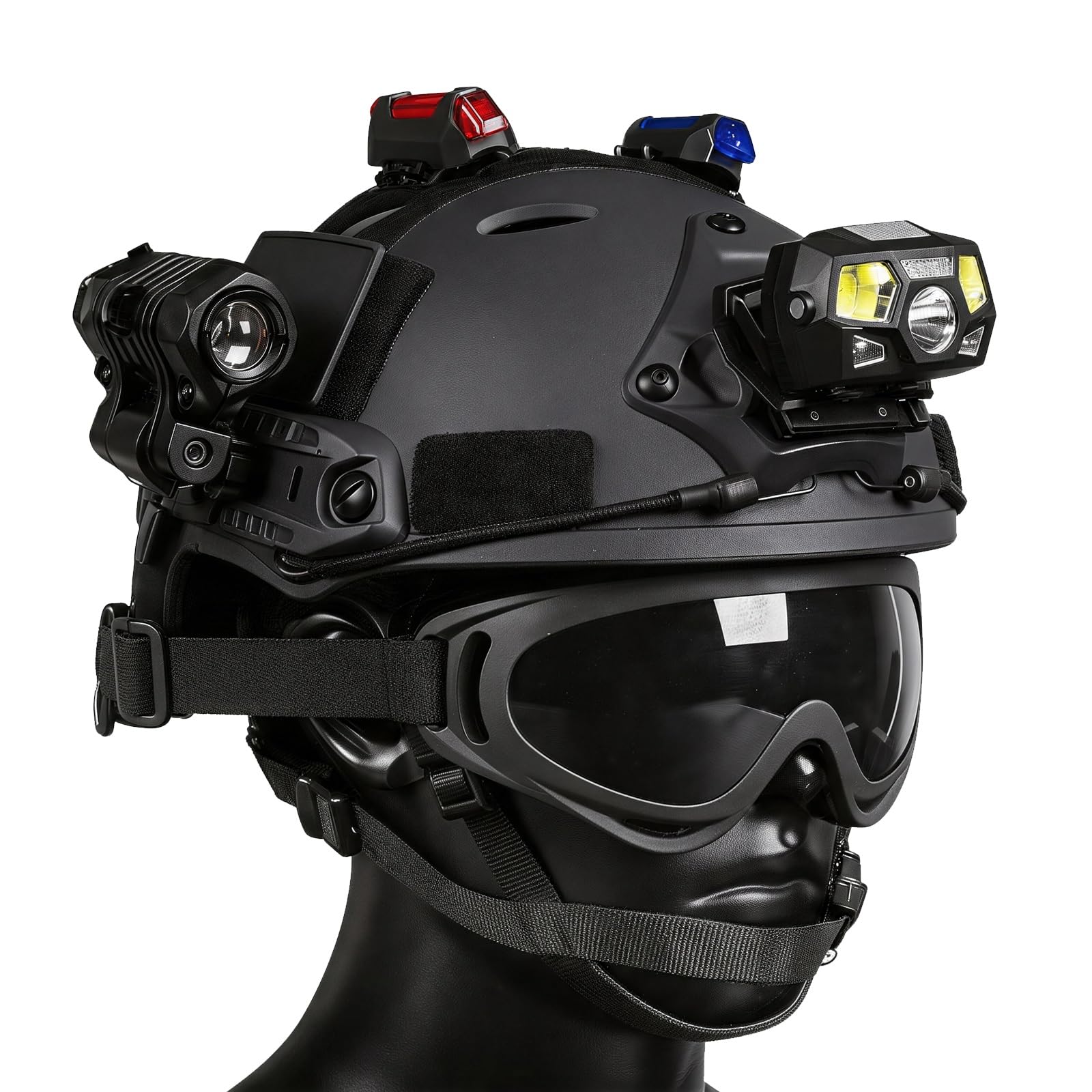 Conjunto de Casco Táctico Ajustable con Gafas Protectoras y Luces de Casco