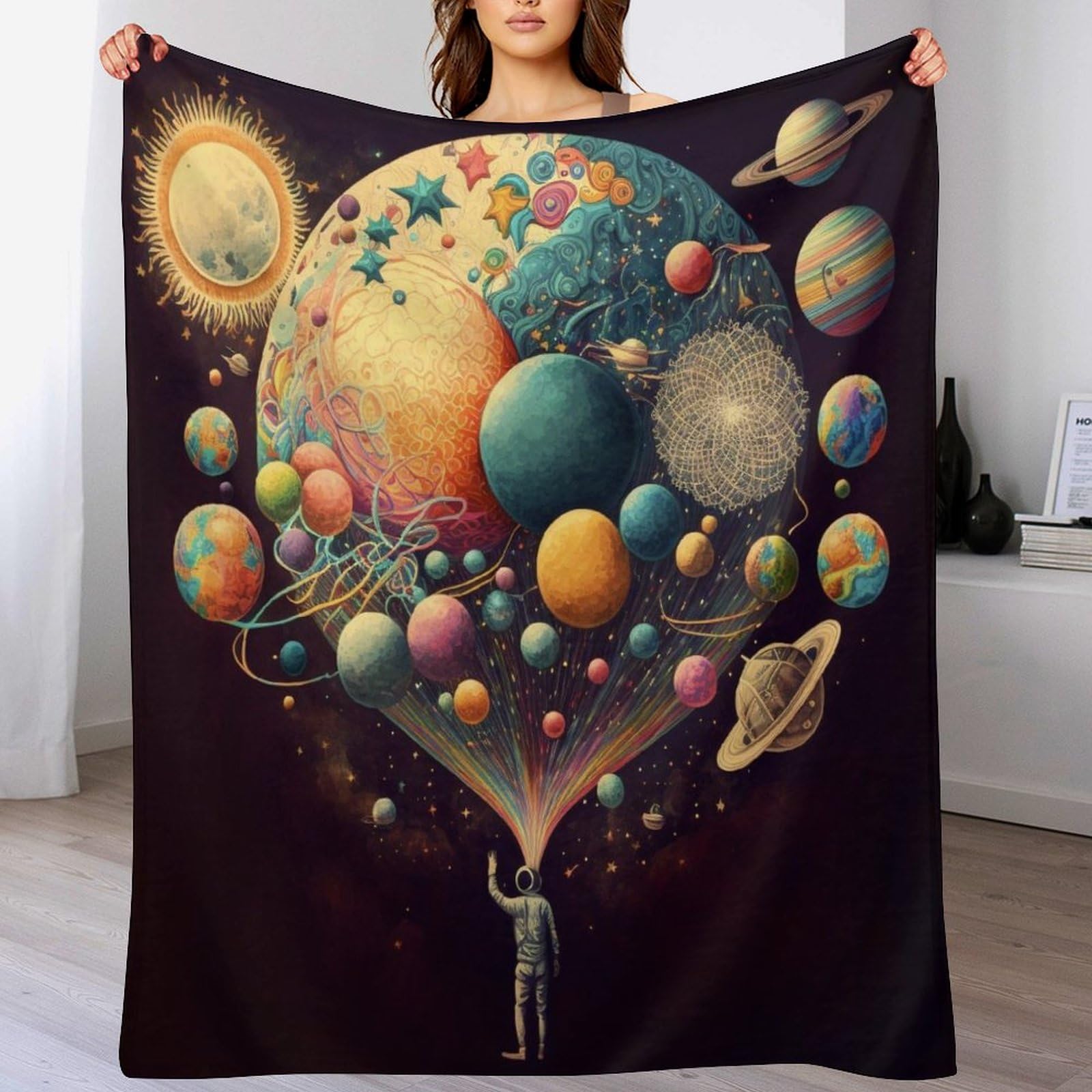 Couverture Polaire Planète en Flannel 140x180cm pour Lit et Canapé