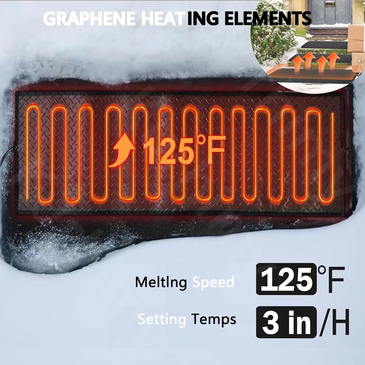 Heated Snow Melting Mats for Entrances/Stairs W/6 Ft Cord, Outdoor Non-Slip Heated Outdoor Walkway Mat Driveway Pad, De-Icing,Winter Removal and Ice Melt Product