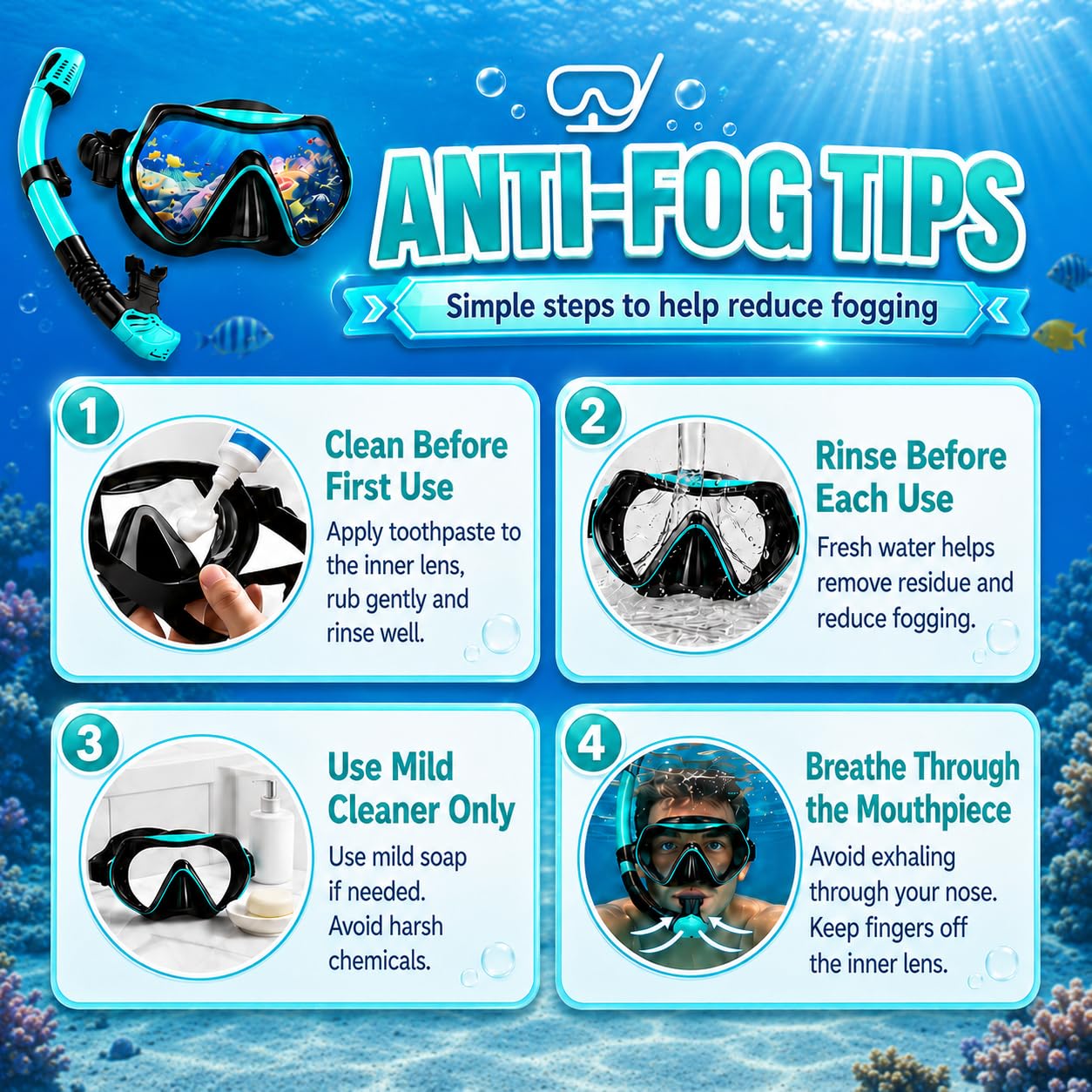 Schnorchel-Set Erwachsene 180° Panorama Sichtfeld Anti-Beschlag Taucherbrille Erwachsene für Strandurlaub Schnorcheln Wassersport, Schnorchelmaske mit Schnorchel inkl. Tasche Nasenklipp Ohrstöpsel