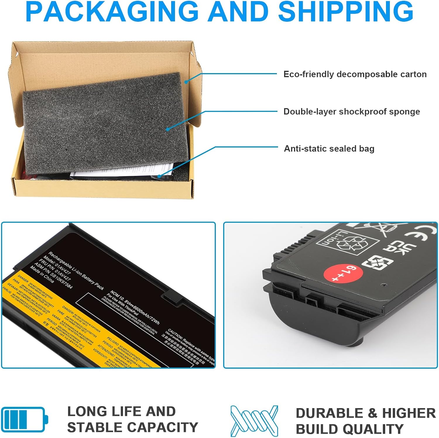TREE.NB 72Wh 61++ 01AV427 01AV425 Battery for Lenovo ThinkPad T480 T470 P51S P52S T570 T580 A485 A475 TP25 Series 4X50M08812 01AV427 01AV425 01AV422 01AV492 01AV490 10.8V 72Wh 6600mAh 6-Cell