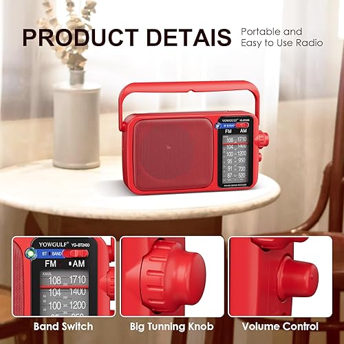 Miniatura 9 de Radio AM FM con la mejor recepción, radio transistor AM FM portátil Bluetooth, funciona con pilas o alimentación de CA, esfera grande, conector para