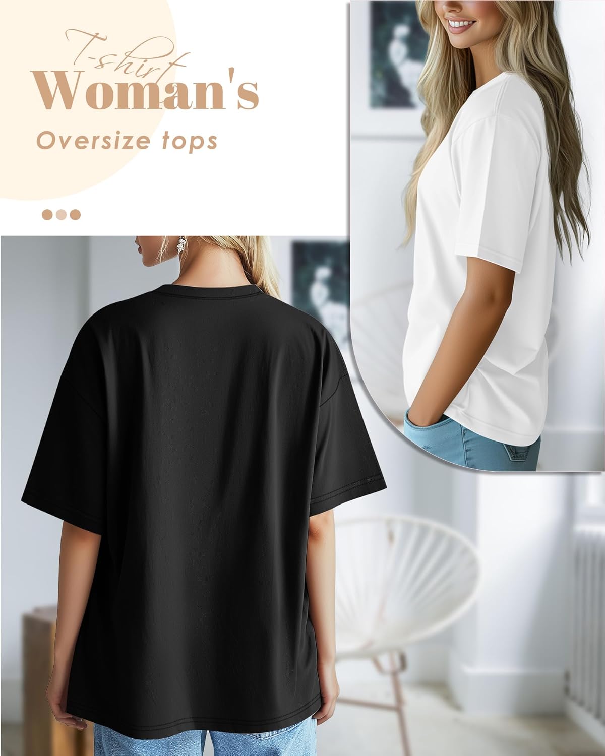 Ficerd 3 Pack Women's Oversized Half Sleeve T Shirt Crew Neck Elbow Length Tops Loose Fit Casual Summer Basic Tees - Image 6