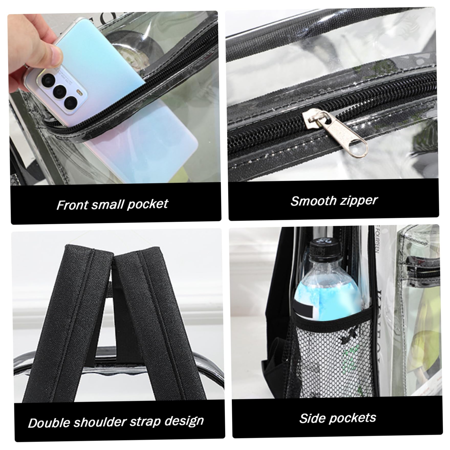 Zaino trasparente Zaino trasparente Bookbag in PVC flessibile Borsa a tasche multiple di capacità con cinghie rinforzate