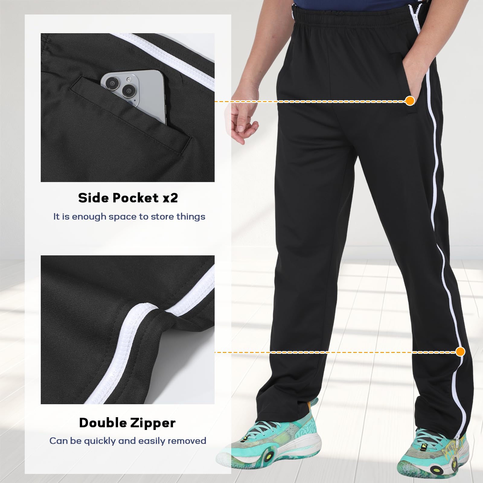 Pantaloni da Pallacanestro da Allenamento con Zip Atletico da Uomo con Cintura Elastica