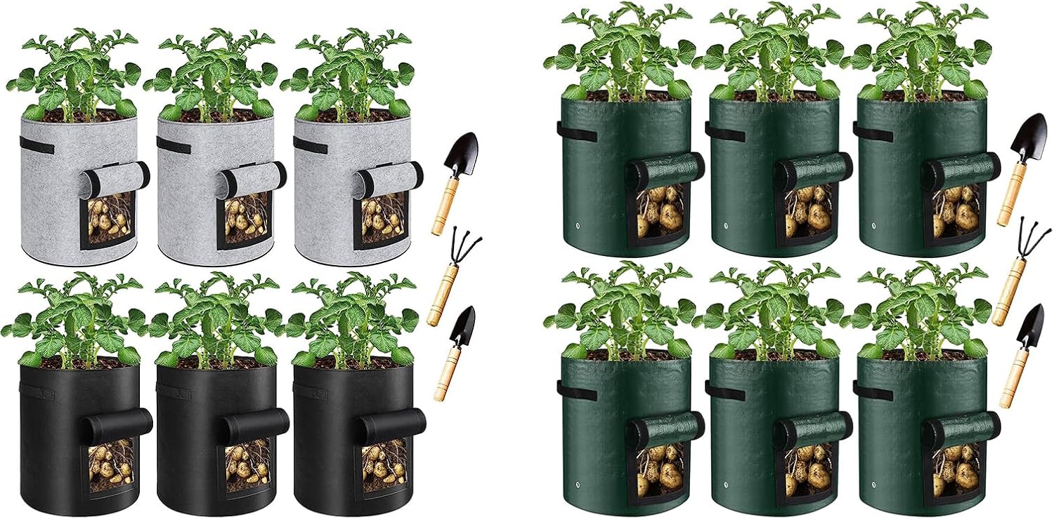 6-Pack 10 Gallon Grow Bags, Plant Pots with Handles and Flap, Lightweight PE Growing Bag for Vegetable Tomato Potato Flowers Mushroom Planting, Indoor/Outdoor Grow Pots