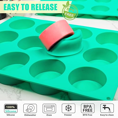 Miniatura 6 de Webake Molde de silicona antiadherente para hornear mini tartas, quiche, tartaleta, mini muffins, bomba de grasa Keto, paquete de 2