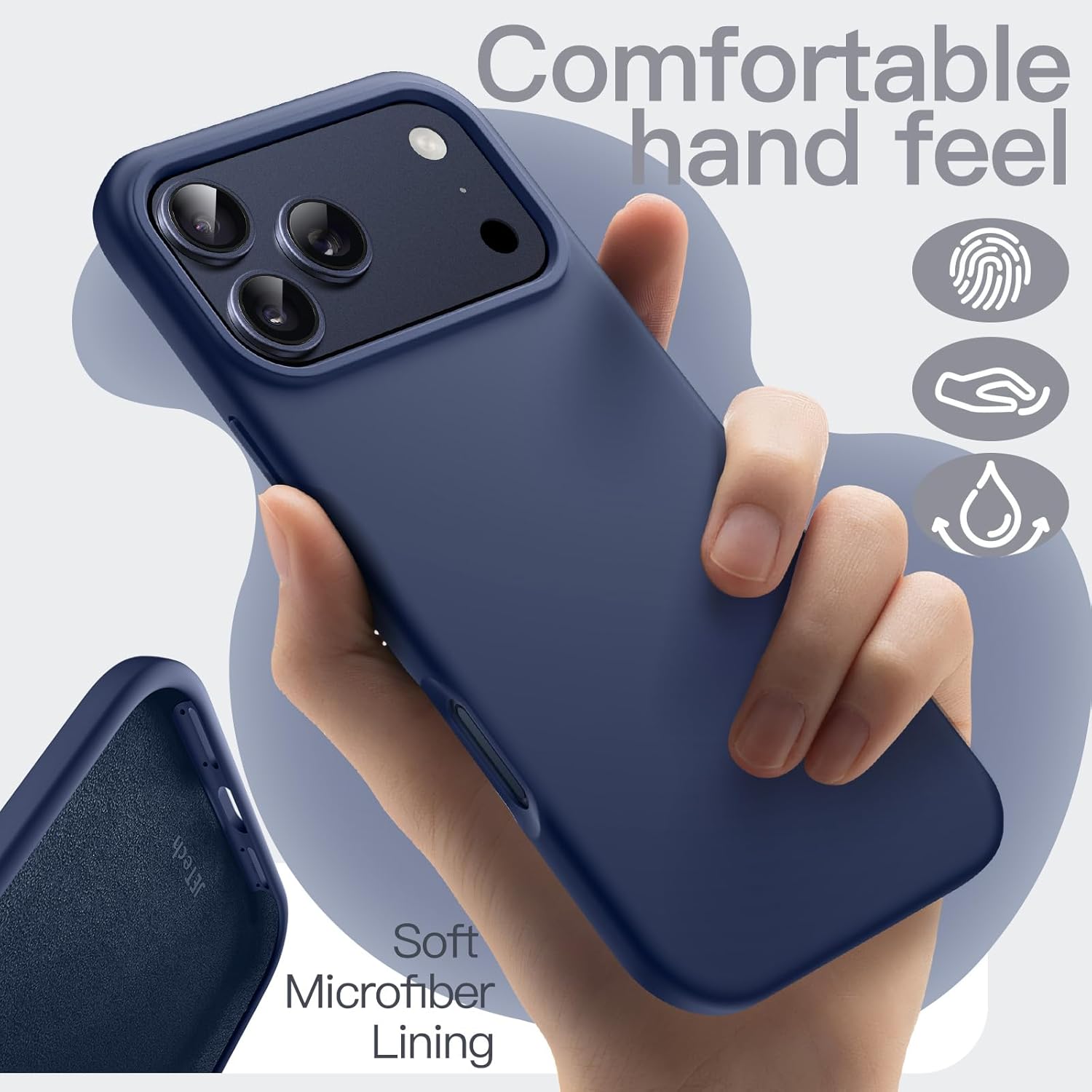 JETech Liquid Silicone Case for iPhone 17 Pro Max 6.9-Inch, Silky Soft Touch Full-Body Protection, Anti-Scratch Shockproof Phone Cover with Microfiber Lining (Dark Blue) - Image 3