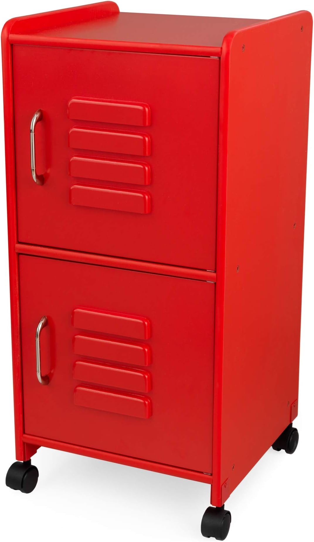 KidKraft Painted Wood Medium Storage Locker on Wheels with Two Compartments - Red, Gift for Ages 3+