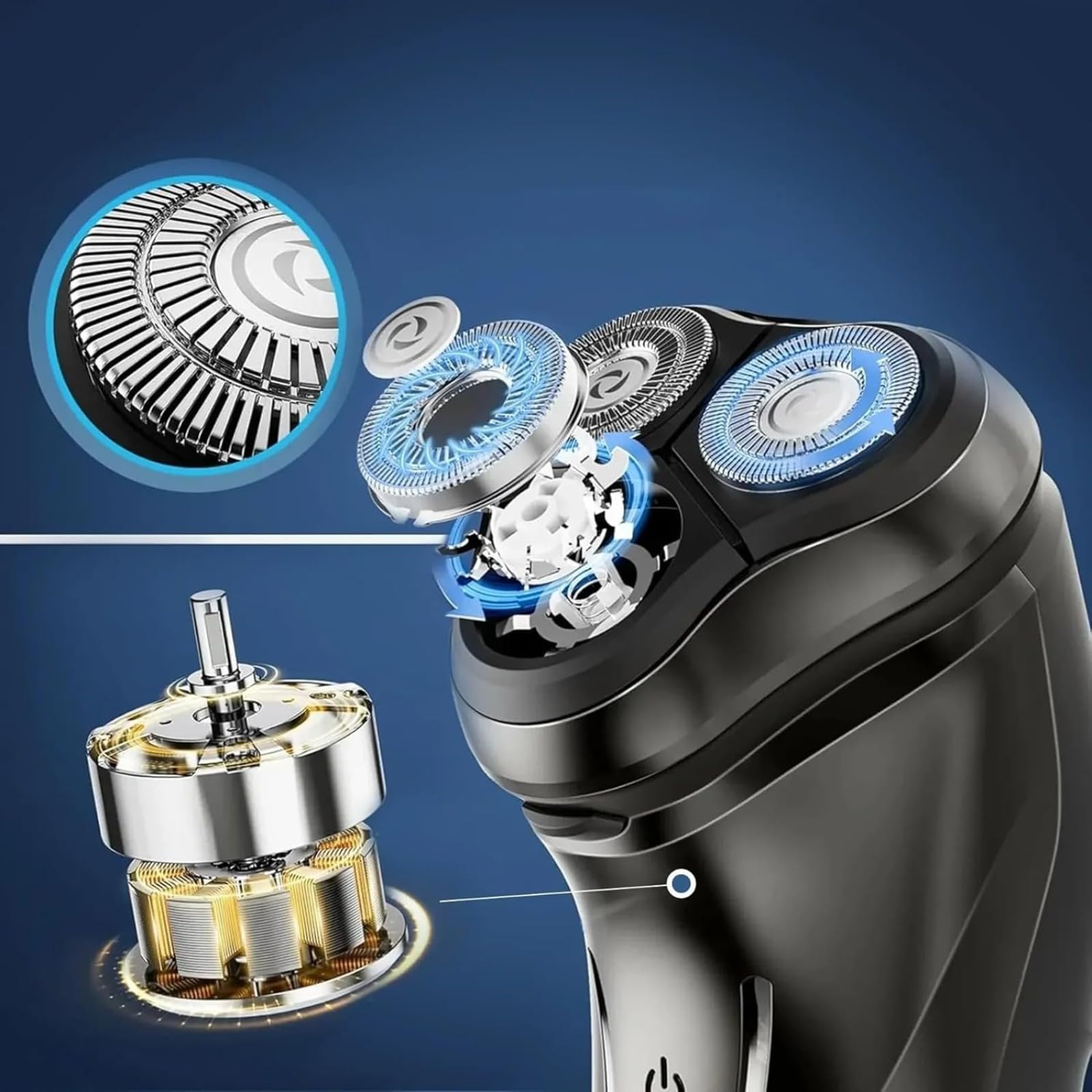 Rasoio elettrico, rasoio elettrico da uomo, rasoio a 3 teste, rasoio rotativo, viso da barba, bagnato e asciutto, impermeabile IPX6, ricaricabile, display a LED, senza fili, lavabile, per uomini