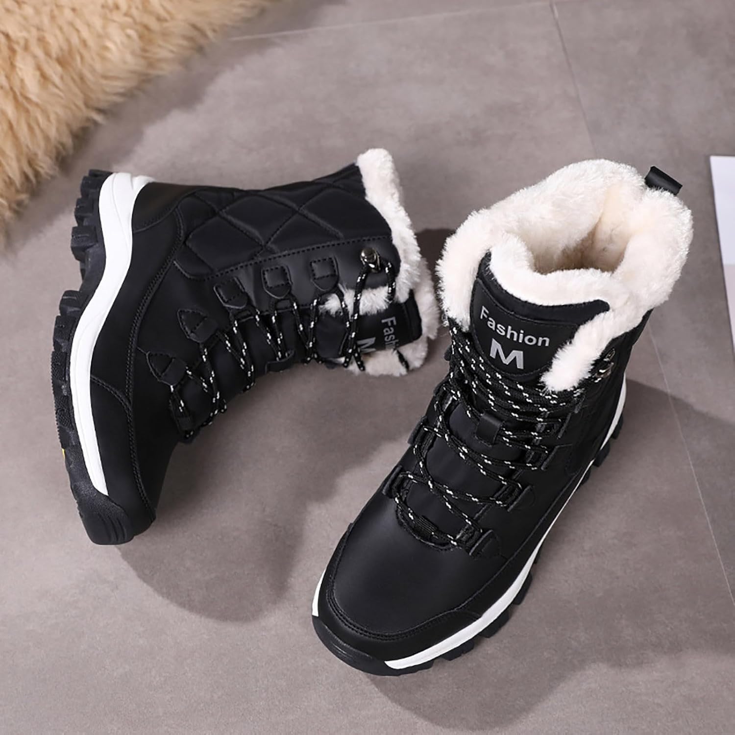 Winter Cold Weather Snow Boots for Women Outdoor Waterproof Fashion Comfortable Insulated Non-Slip Walking Hiking Boots Womens Warm Plush Lined Mid Calf Booties Orthopedic Sneakers