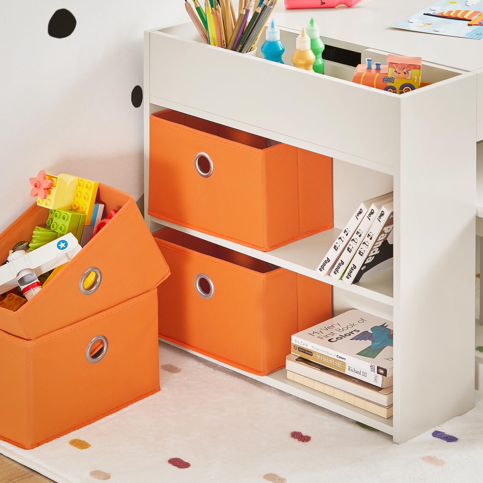 SoBuy Table Enfant avec 2 Chaises, Ensemble Table et Chaises Enfant avec Bacs de Rangement pour Chambre, Bureau de Bloc de Construction Double Face, Blanc 87x50x50 cm KMB75-W
