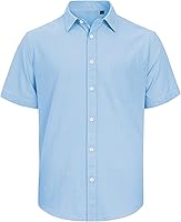 Vista 118 de J.VER Camisas de manga corta de lino y algodón para hombre, estilo informal, ligeras, con botones, para vacaciones, playa y verano, con bolsillo