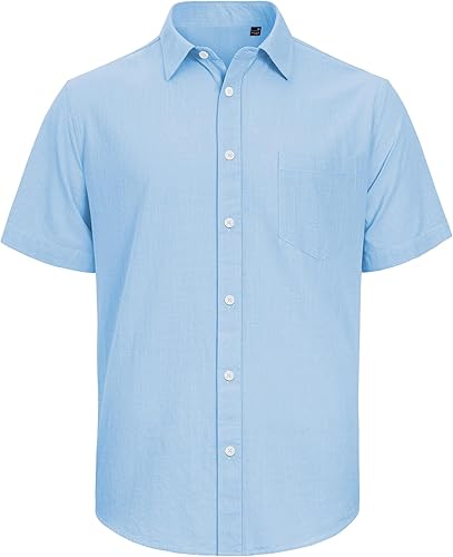 Miniatura 118 de J.VER Camisas de manga corta de lino y algodón para hombre, estilo informal, ligeras, con botones, para vacaciones, playa y verano, con bolsillo