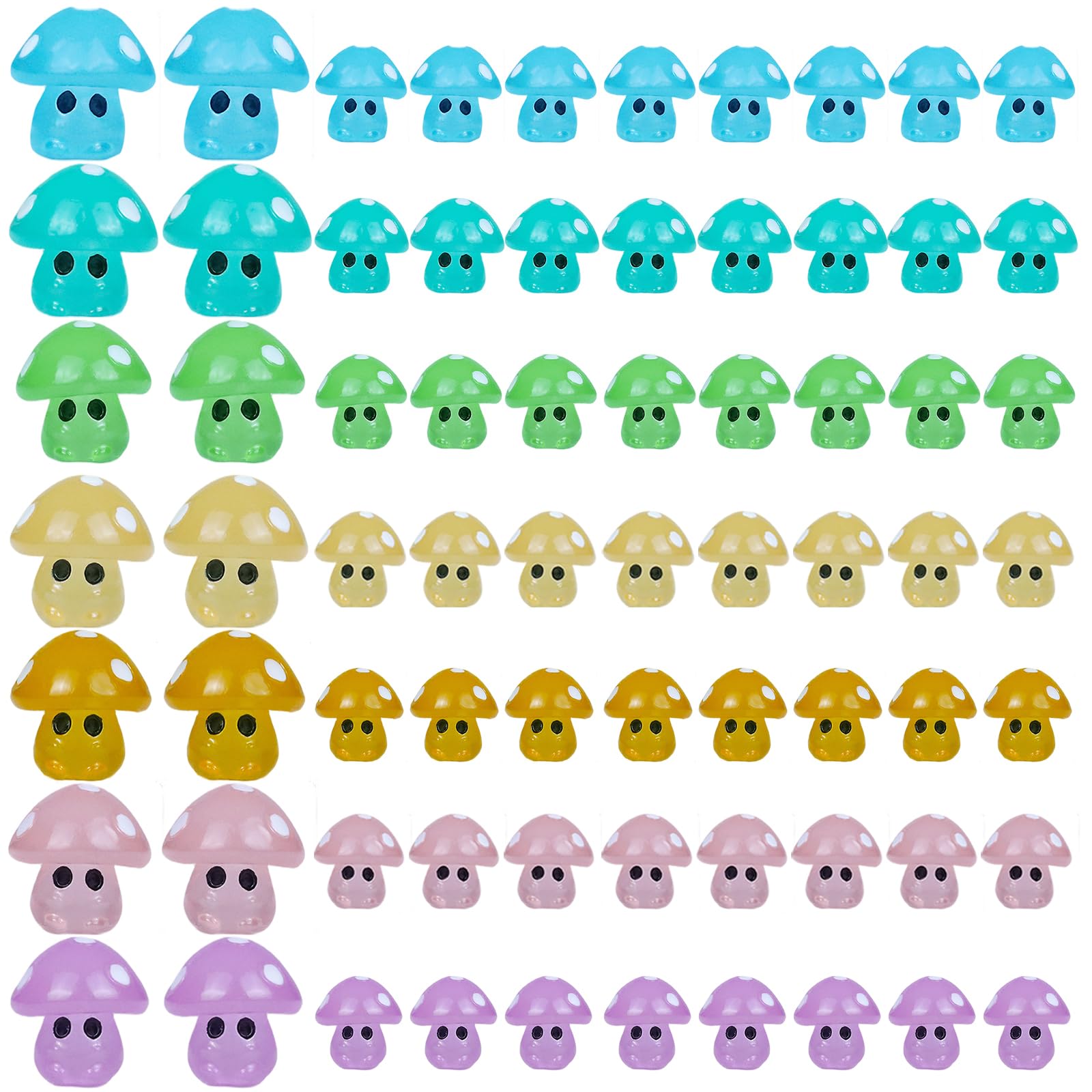 Pesoncarl 70Pcs Mini Mushrooms, Glow in The Dark Mushrooms Mini Figurines Bulk for Miniature Fairy Garden Lawn Accessories Micro Landscape Potted Decoration
