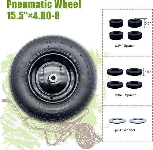 Miniatura 3 de Paquete de 2 ruedas y neumáticos neumáticos de 4.80/4.00-8 pulgadas con cubo central de 3 a 6 pulgadas y bujes de 3/4 pulgadas para carretilla y