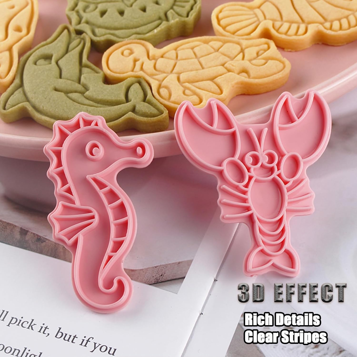 8 Pcs Ocean Cookie Cutters Set Baking Molds 3D Ocean Press type Cookie Cutter for Baking, Fondant, Cheese, and Pastries - Image 7