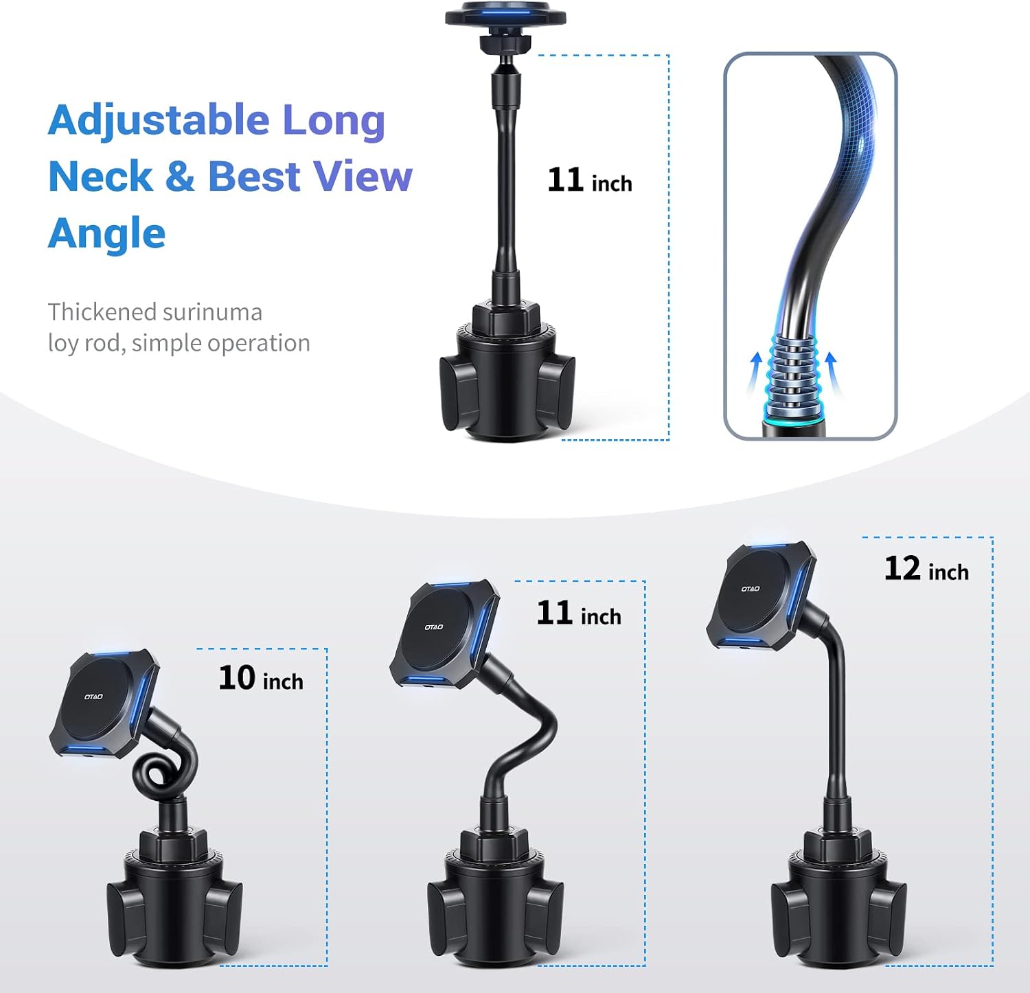 OTAO for Magsafe Car Mount Charger, Cup Holder Phone Mount for Car(Adjustable Gooseneck),Strong Magnetic Wireless Car Charger for Magsafe iPhone 15 Pro Max/15 Pro/15/15 Plus,iPhone 14/13/12 Series
