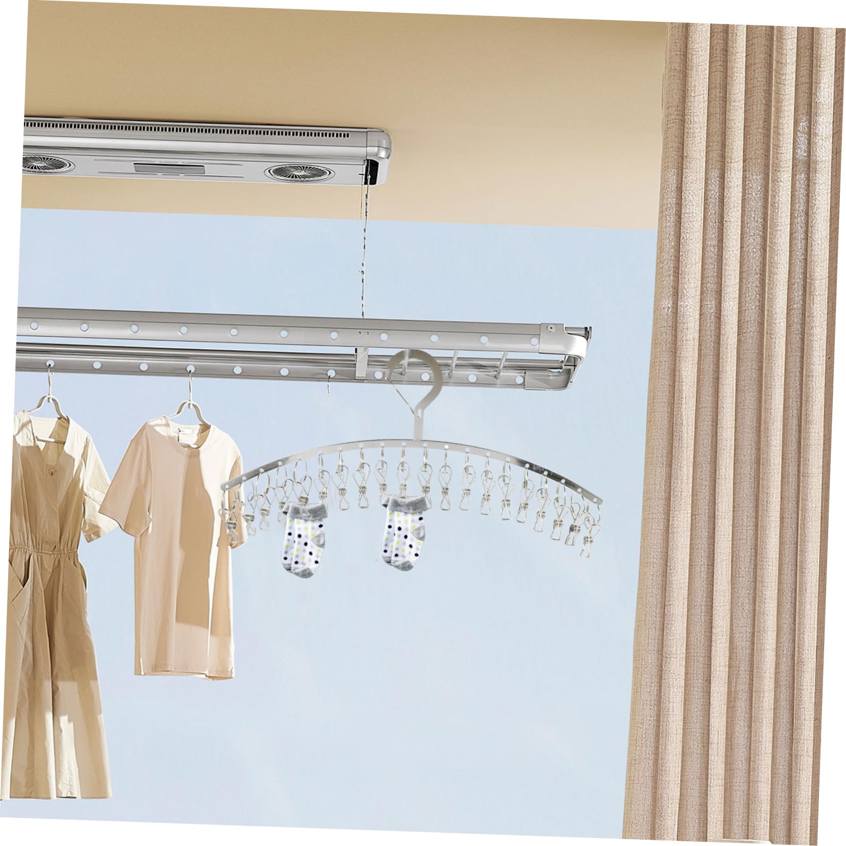 Stendibiancheria 2 Pezzi Argento in Acciaio Inossidabile 20 Clip Resistenti, Multiuso per Reggiseni e Asciugamani per Uso Domestico Esterno