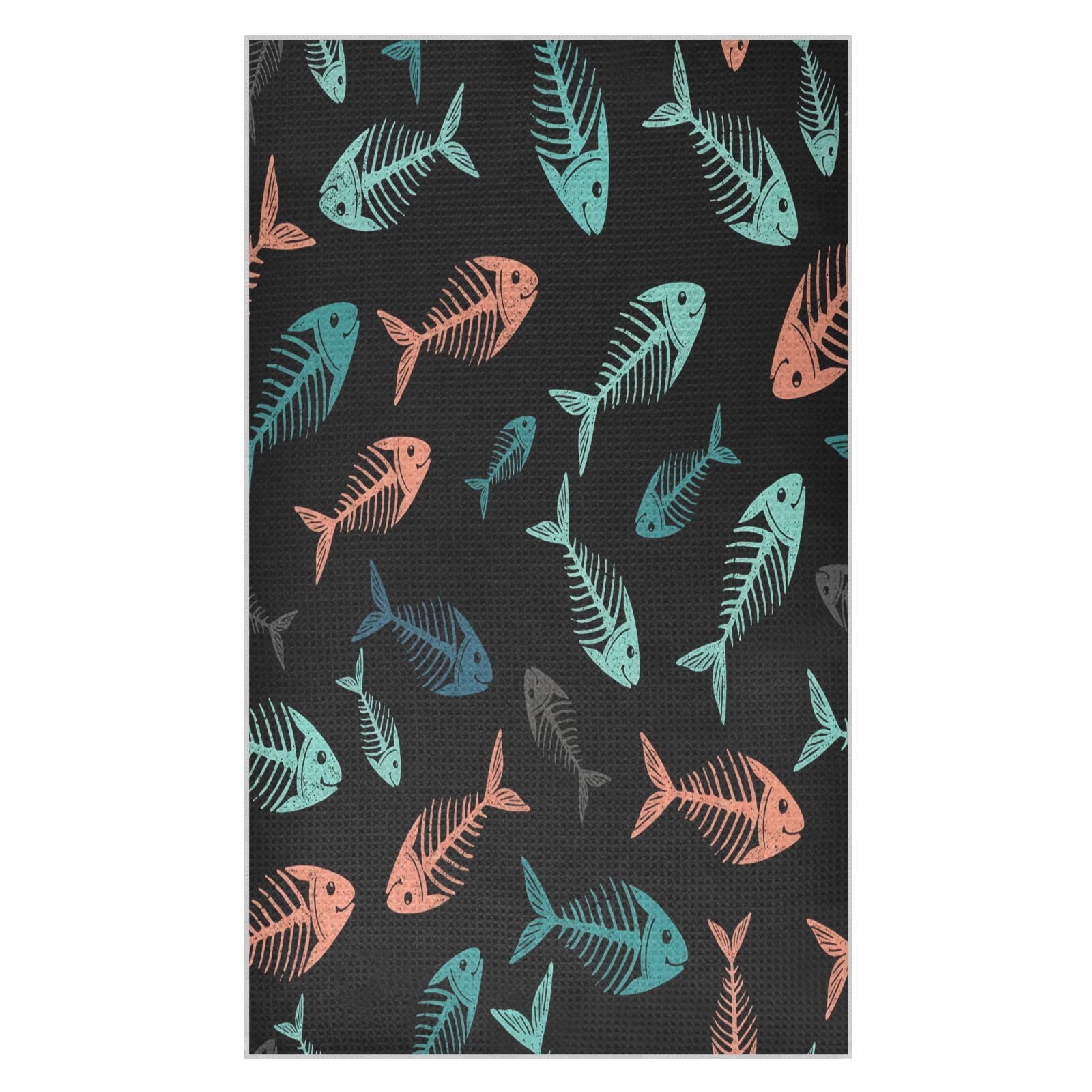 BURSTDDY Fish Bones Kitchen Towels,Absorbent Dish Towels 2 Pack