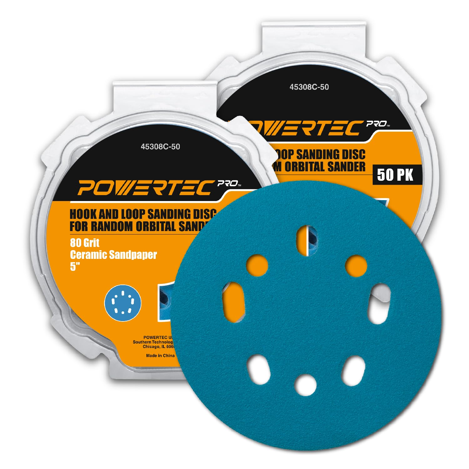 POWERTEC Sanding Discs - 50 Pack 80 Grit -12 POWERTEC Sanding Discs - 50 Pack 80 Grit -12