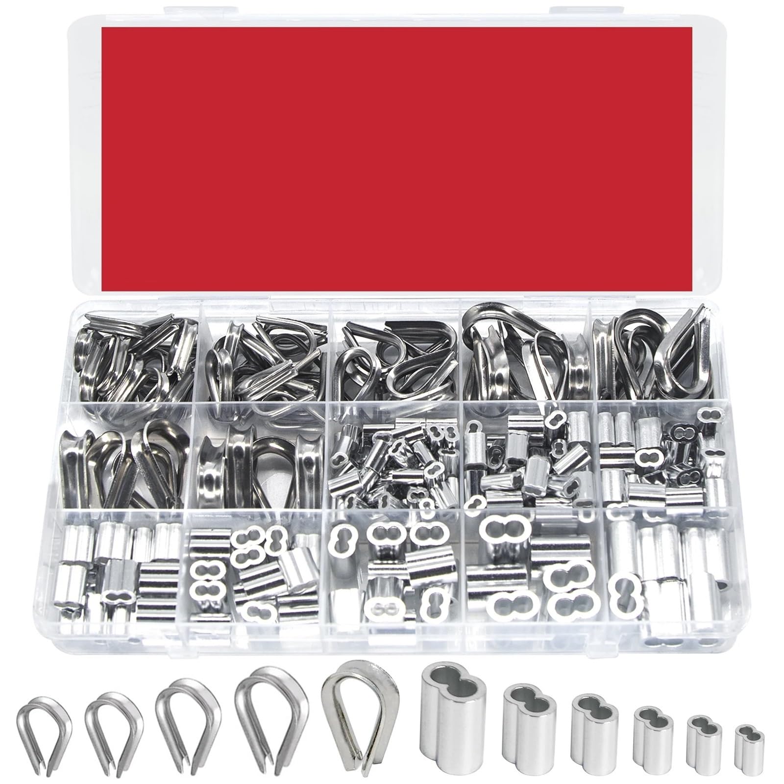 Kit di assortimento di manicotti ad anello for crimpatura in alluminio ditali for cavi da 256 pezzi for sartiame Per Cavo, Funi