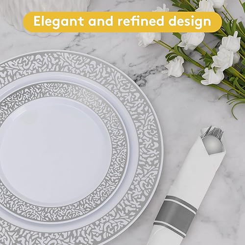 Miniatura 9 de Goodluck 350 Piece Rose Gold Plastic Dinnerware Set for 50 Guests, Disposable Lace Plates for Party, Include 50 Rose Gold Party Plates, 50 Dessert