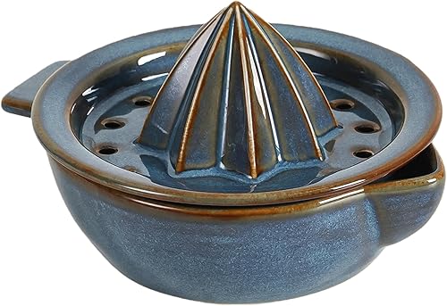 Exprimidor manual de cerámica cítrica naranja limón exprimidor manual, exprimidor de mano con tazón de 6.8 onzas y tapa de colador, boquilla, asa,