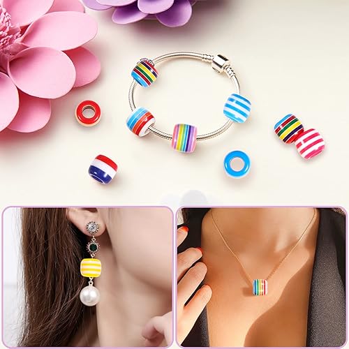 Miniatura 4 de 100 cuentas europeas de agujeros grandes, cuentas espaciadoras de colores surtidos, para manualidades, joyería, manualidades, collares, suministros