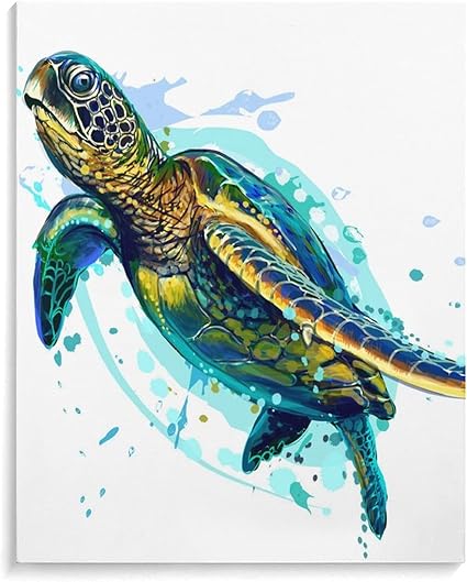 Amazon Co Jp ウミガメのリアルな芸術的な色の描画 フレーム壁アートと綿とリネンの絵画ホームオフィスの装飾のための現代アートワーク40x50cm 45x60cm Diy 工具 ガーデン