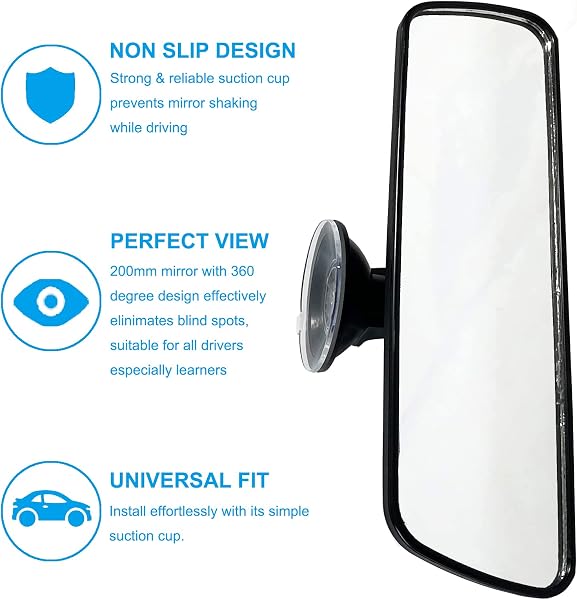 KITBEST Rear View Mirror for Driving Test, Driving Instructor Mirror, Extra Second Interior Car Rearview Mirrors for Instructor Examiner Passenger Learner Driver & Test (200 x 62mm) - 3