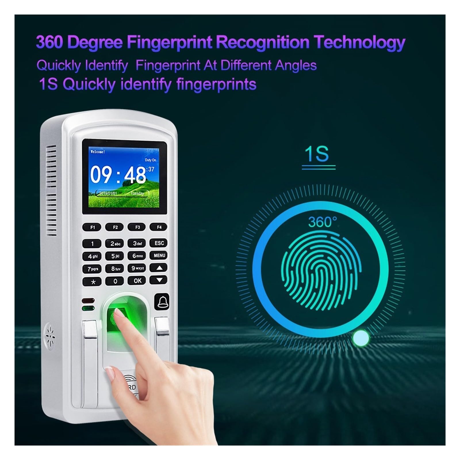 Horloges De Pointage RFID Contrôle D'Accès par Empreinte Digitale Système De Pointage Biométrique IP Enregistreur D'Enregistrement des Employés 2,4 Pouces,Silver