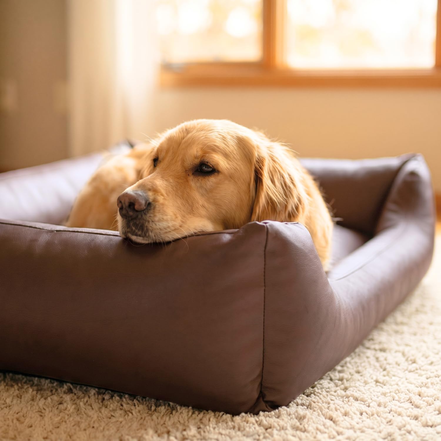 E-dogbed Mario legowisko dla psa ze sztucznej skóry, poduszka dla psa, sofa dla psa, legowisko dla psa, poduszka dla psa, miejsce do spania, kolor i rozmiar do wyboru od M do XXL (100 x 70 cm, brązowa)