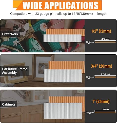 Miniatura 5 de P625 - Kit de clavador neumático sin cabeza de calibre 23 con clavos de pasador de 10,000 × 0.472in, longitud de pierna de 0.472-0.984in para