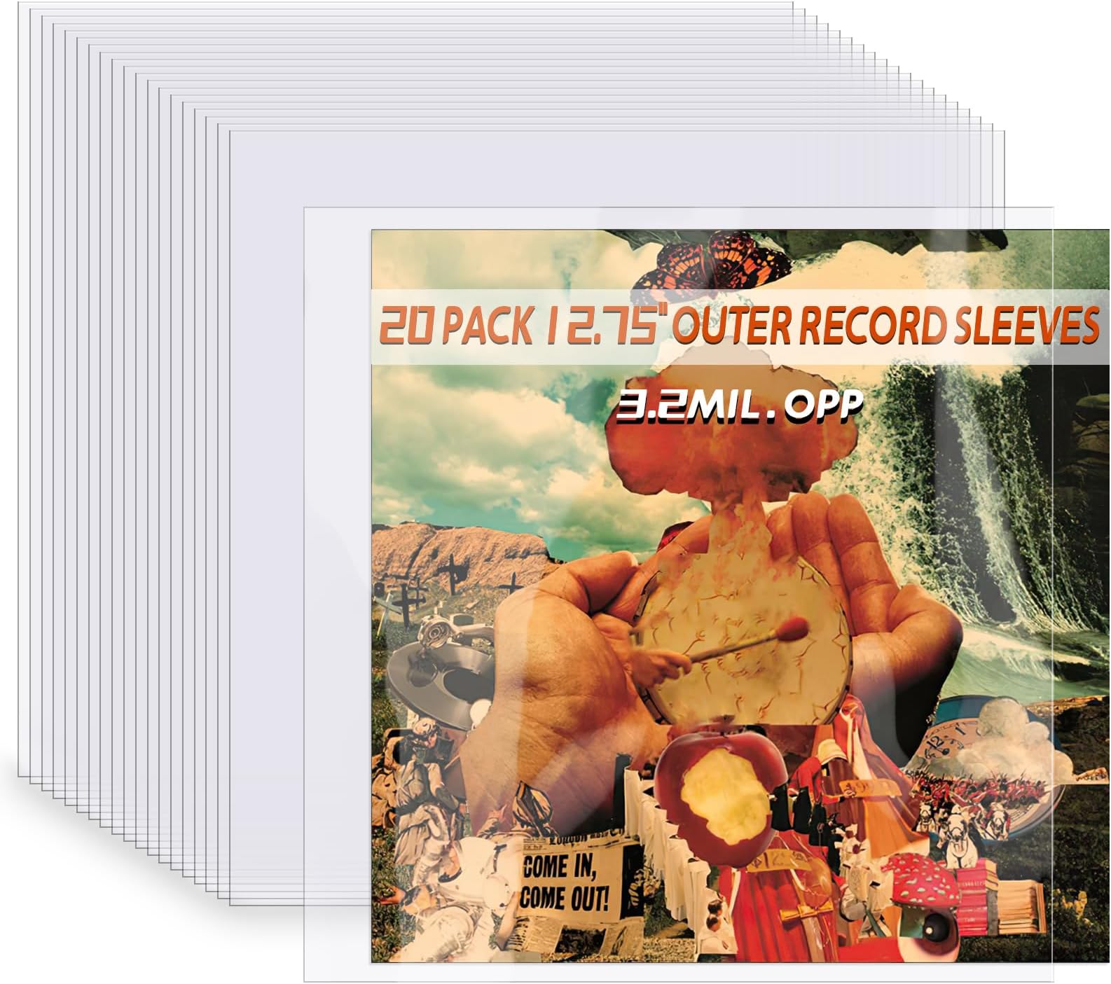 20 Clear Vinyl Record Sleeves, 12" LP Outer Record Sleeves, 12.75" x 12.75", 3.2 Mil Protective Album Covers for Single & Double Vinyl Records