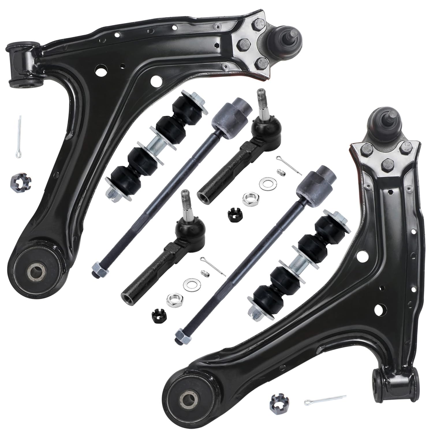 Detroit Axle - Front Lower Control Arms Kit for 1997-2003 Chevrolet Malibu | 1999-2005 Pontiac Grand Am, 2 Lower Control Arms w/Ball Joints, 4 Inner &amp; Outer Tie Rods, 2 Sway Bar Links Replacement