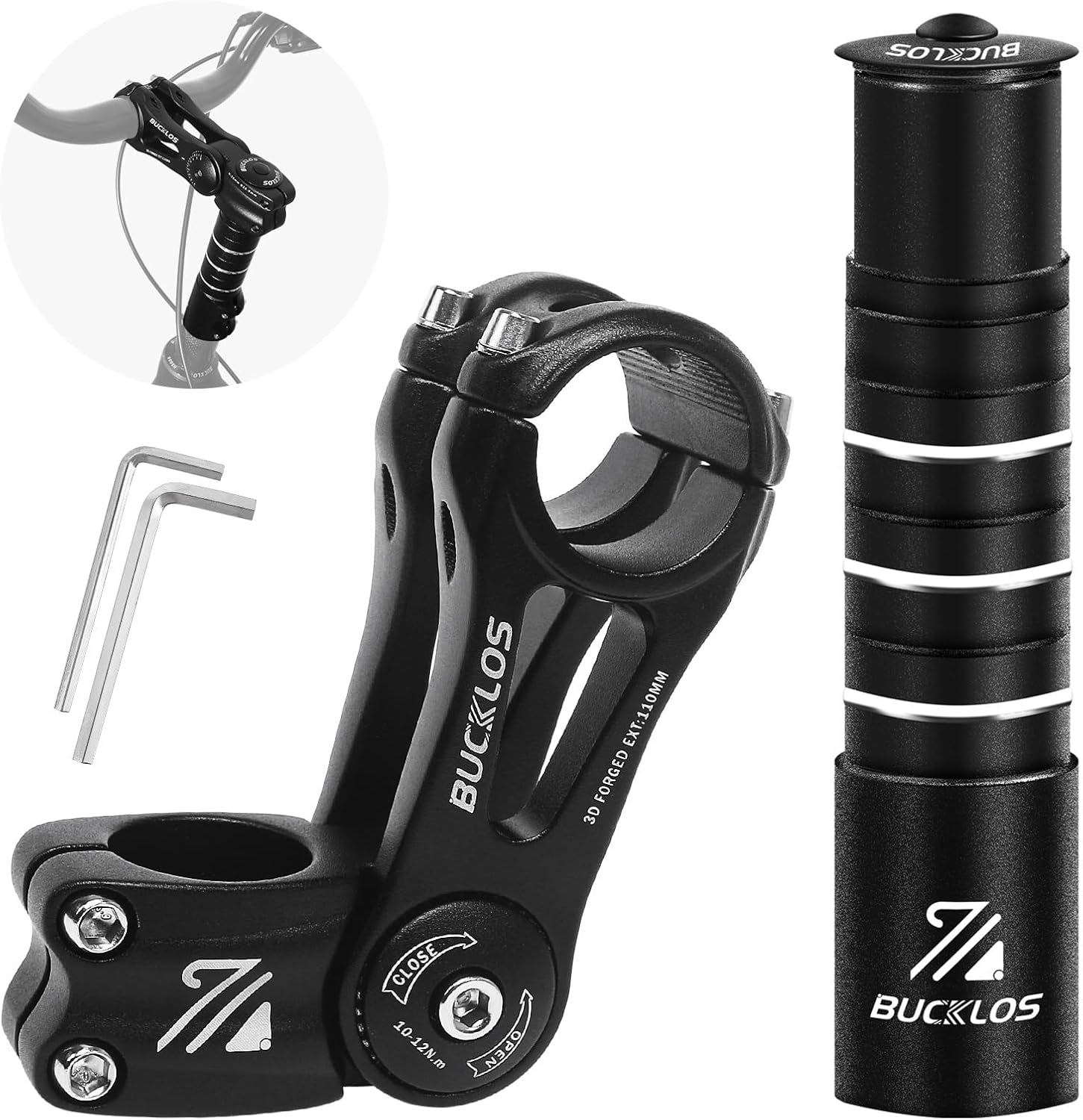 BUCKLOS Adjustable Bike Stem Mountain Bike Stem Riser Extender, 31.8mm Handlebar Stem Adjustable ±80 Degree, 28.6mm Stem Extender for MTB/Road/E-Bikes/BMX