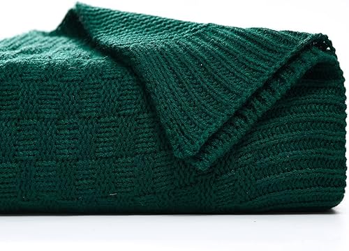 Miniatura 7 de jinchan Manta de punto trenzado a cuadros, color verde oscuro, para sofá, manta de cama, manta de punto para decoración de viaje, 50 x 60 pulgadas