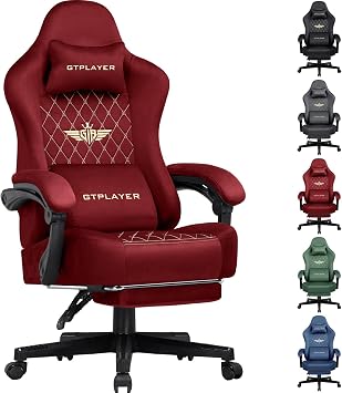 GTPLAYER Fabric Gaming Chair, Ergonomic Computer Chair with Footrest and Lumbar Support Height Adjustable Home Office Chair with 360 -Swivel Seat and Headrest Red