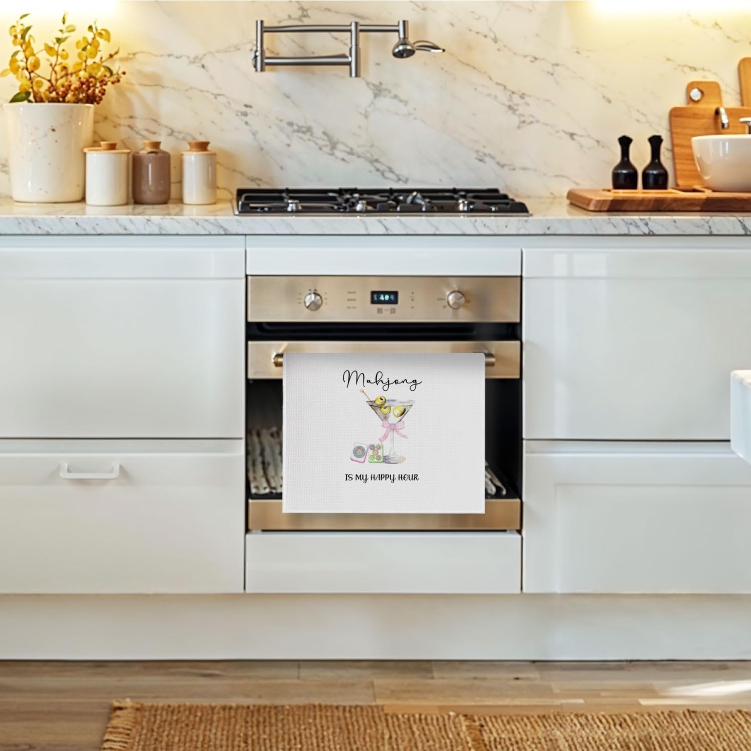 Mahjong Martini Kitchen Towels - Coquette Cocktail Gifts Decorative Dish Towels, Mahjong Gifts Hand Towel, Pink Bow Alcohol Mah Jong Tea Towel, 16x24 Inch - Image 2