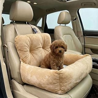 Craedli Dog Car Seat for Small Dogs, Washable Detachable Car Front & Back Seat Pet Bed with Safety Leash, Universal Portable Puppy Travel Booster Seats for Dogs Under 25 lbs (Light Brown)