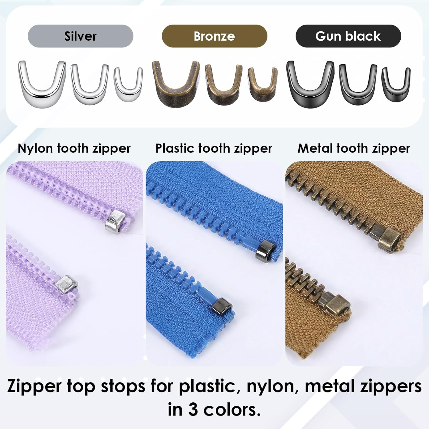 KFHENSOMR 123PCS Metal Zipper Repair Kit 4 Size #3#5#8#10 with Latch Slider | 4 Sizes #3#5#8#10, Latch Sliders Retainer Insertion Pin, Zipper Bottom Stops Stopper, Replacement for DIY Fix on Jeans
