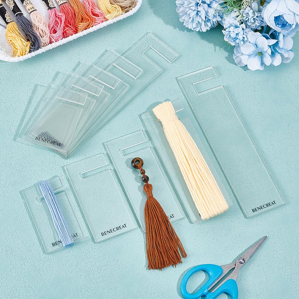BENECREAT 10Pcs Acrylic Tassel Maker Tool, 5Sizes Rectangular Knitting Tool, Lattice Tassel Maker for Lace and Knot Weaving, Handicrafts, 2 Pcs/Size