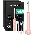 Brushmo Super Sonic Electric Toothbrush with 4 Replacement Heads - Rechargeable Electronic Tooth Brush for Adults with 5 Customizable Modes - IPX7 Waterproof & Long-Lasting Battery - Nova Pink