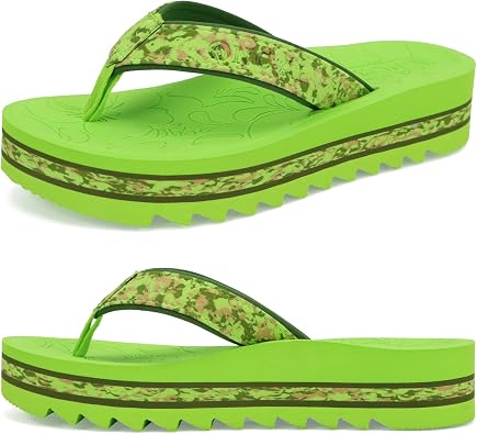 ONCAI Flip Flops for Women, Fashion Printed Platform Sandals Woman with Arch Support Yoga Mat Cushion, Lightweight Summer Beach Outdoor Chunky Non-Slip Rubber Soles US Size 5-11