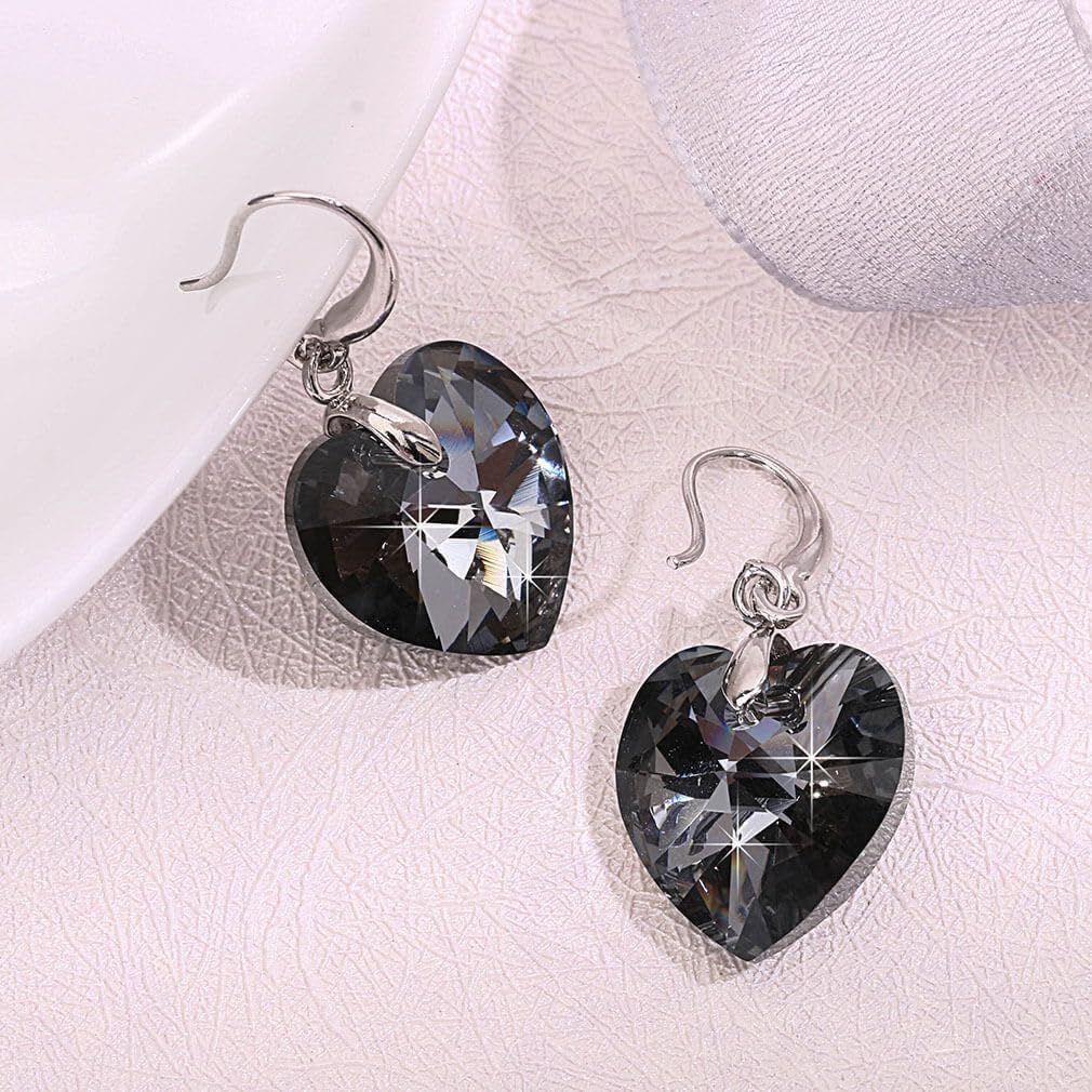 Austrian Crystal Heart Dangle Hook Earrings for Women Drop Earrings 14K Gold Plated Hypoallergenic Jewelry