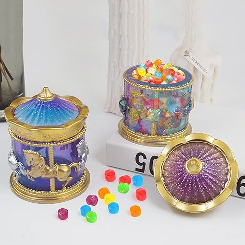 Miniatura 6 de Moldes de resina para caja de almacenamiento, moldes de silicona para tarro de carrusel con tapa, molde epoxi para caja de baratijas, botella