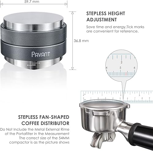 Miniatura 4 de Distribuidor de cuña de espresso de 2.098 in y manipulador de palma, herramienta de distribución de café de doble cabezal Pavant con base en forma