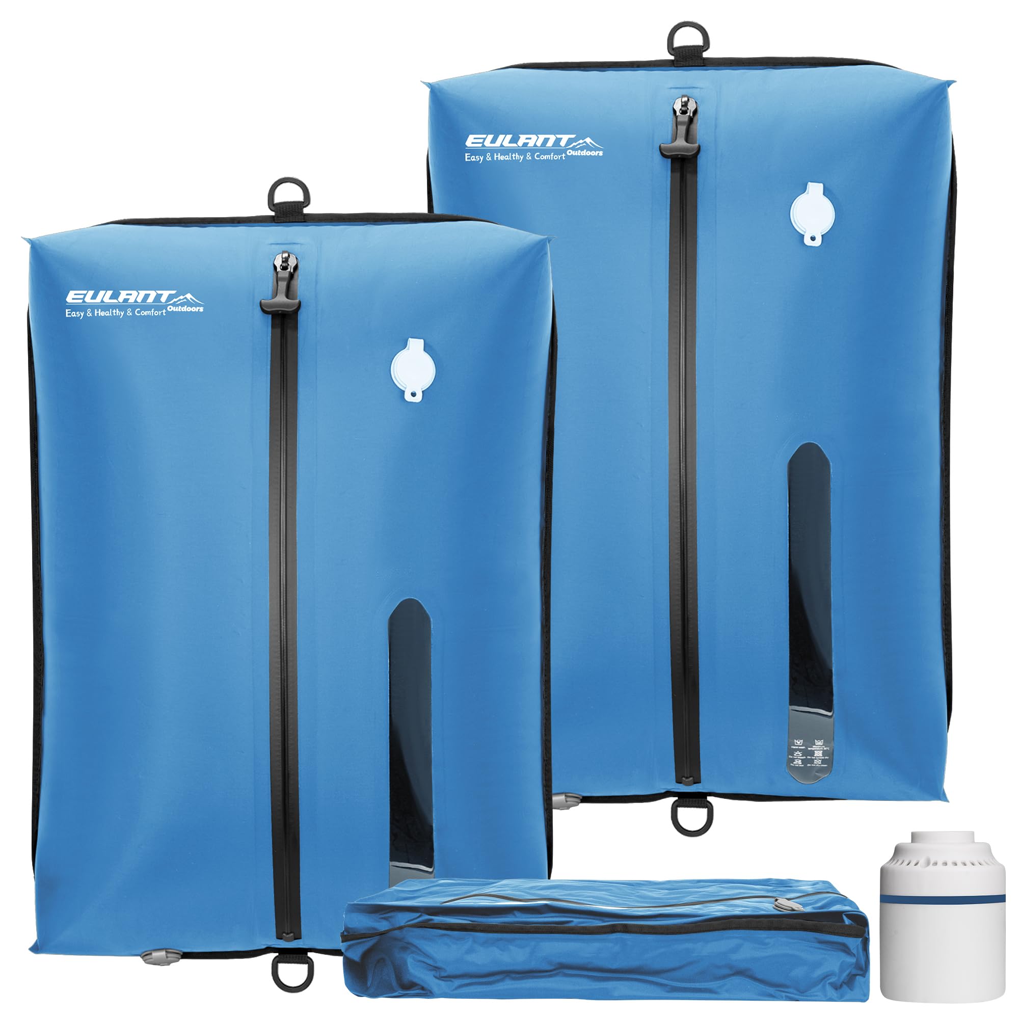 EULANT Wasserdicht Vakuumbeutel für Reisen mit Pumpe, Wiederverwendbare Kompressionsbeutel für Koffer/Gepäck/Rucksack, Vakuumversiegelungsbeutel mit IPX8 Luftdichtem Reißverschluss, Blau*2