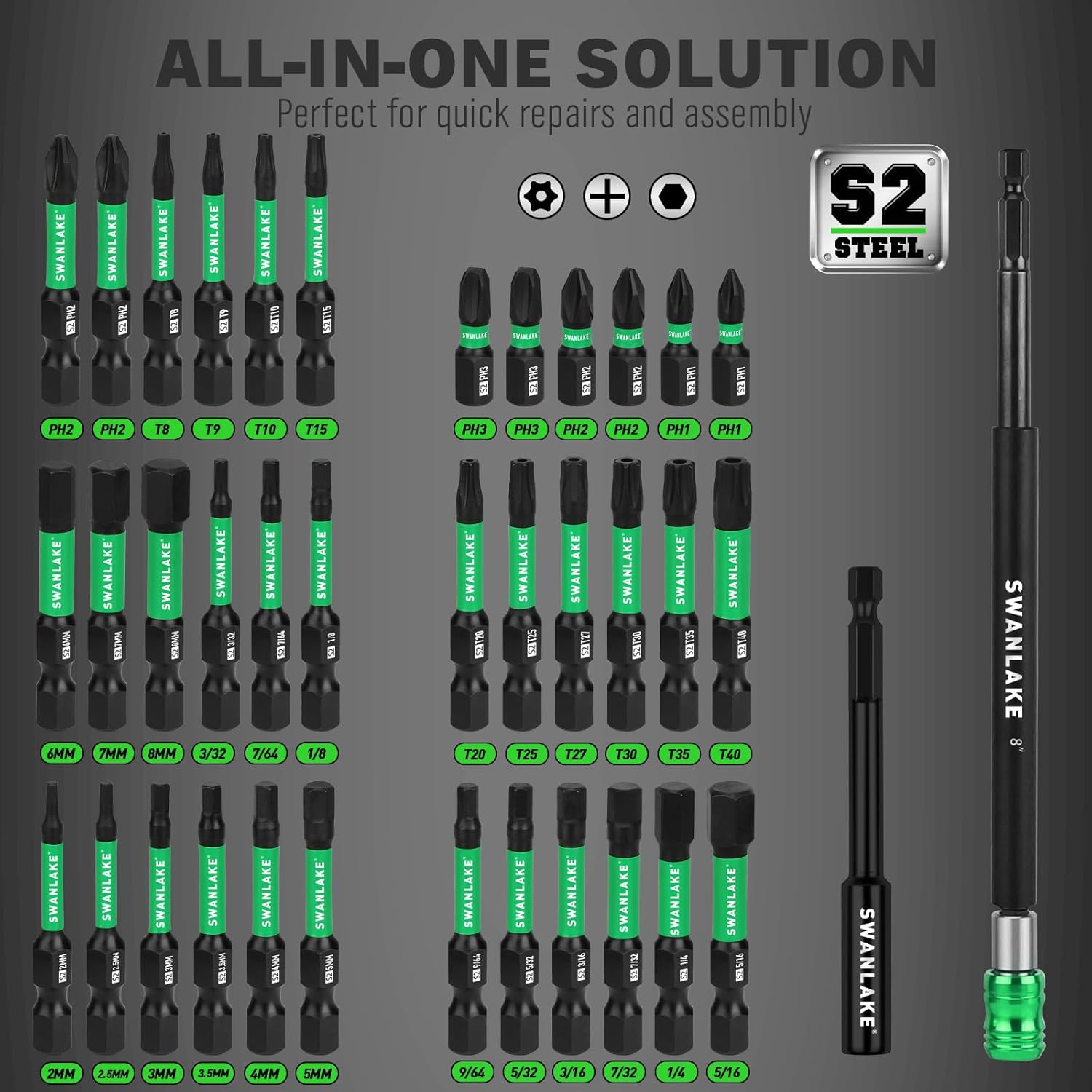 74-Piece Magnetic Nut Driver Set for Impact Drill Metric & SAE, Impact Socket Adapter, Power Bits with Magnetic Holder, Wing Nut Driver, Universal Socket, 1/4'' Quick-change Bit Extension - Image 3